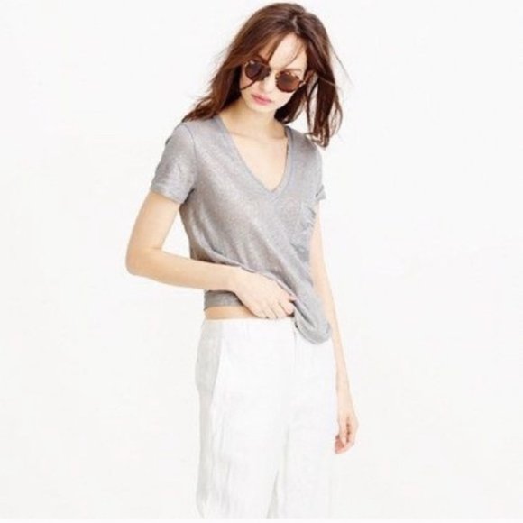 Jcrew Linen Pocket V Neck Tee Lilac 
